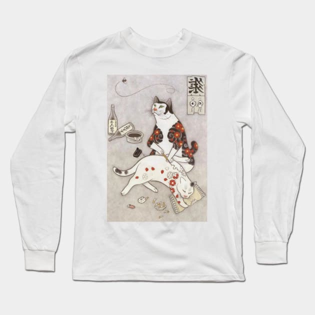 Japanese Tattoo Monmon Cats Aka Tattooed Cats Long Sleeve T-Shirt by brandylarsen